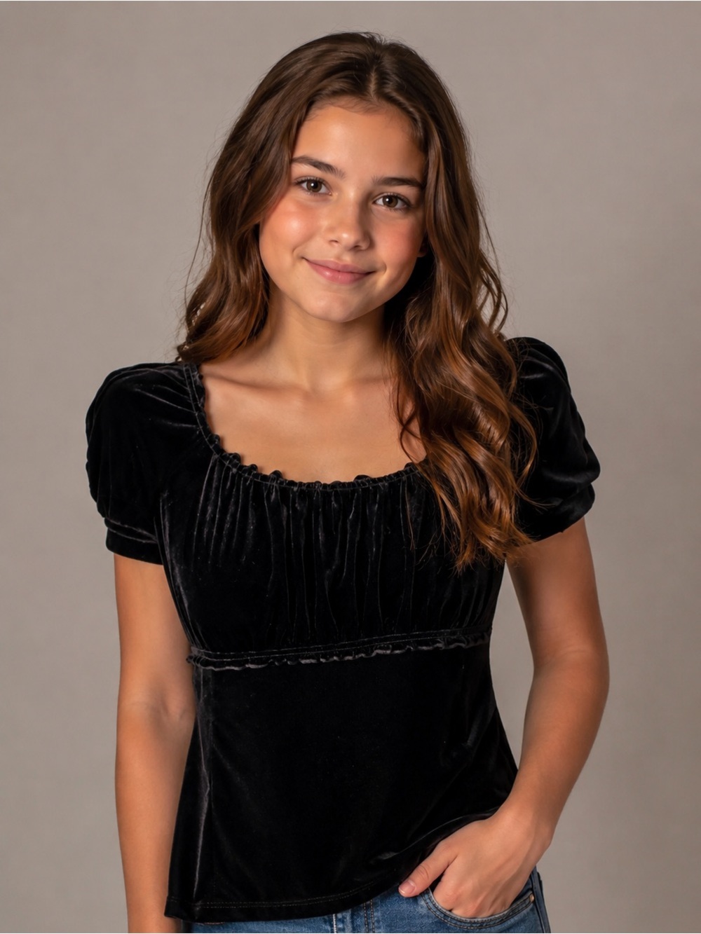 Max Studio Black Velour Top Puff Sleeve Romantic Boho Coquette Sz M
